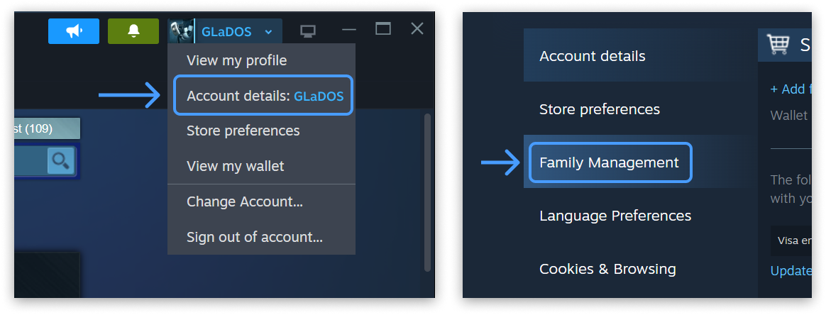 Steam aile paylaşımı ayarlar menüsü