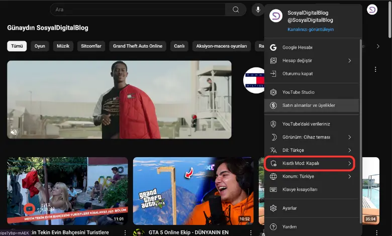 Bilgisayarda YouTube Kısıtlı Mod Kapatma