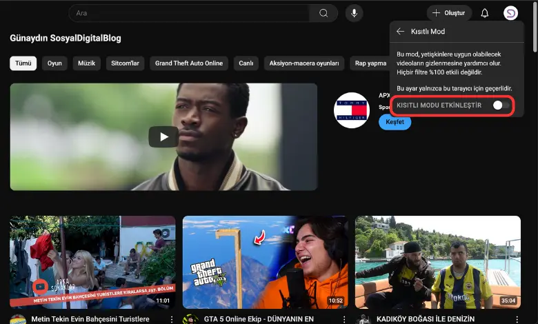 Bilgisayarda YouTube Kısıtlı Mod Kapatma