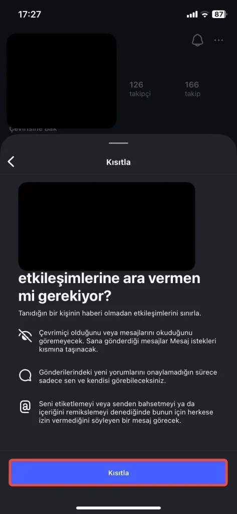 instagram kısıtlama nasıl yapılır